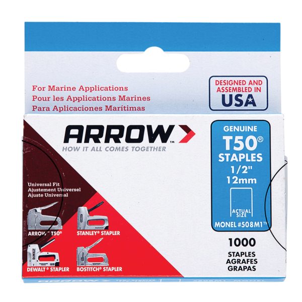 ARROW T50M 508m Monel Staples 12mm (1/2in) (Box 1000)