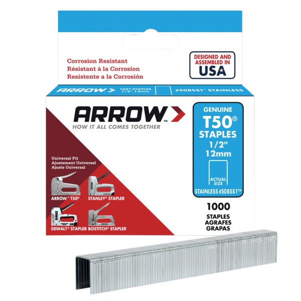 ARROW T50 Staples Stainless Steel 508SS 12mm (1/2in) (Box 1000)