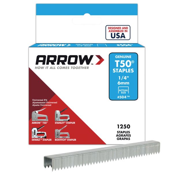 ARROW T50 Staples 6mm (1/4in) (Box 1250)