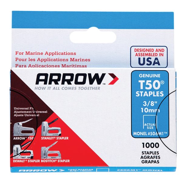 ARROW T50M 506m Monel Staples 10mm (3/8in) (Box 1000)