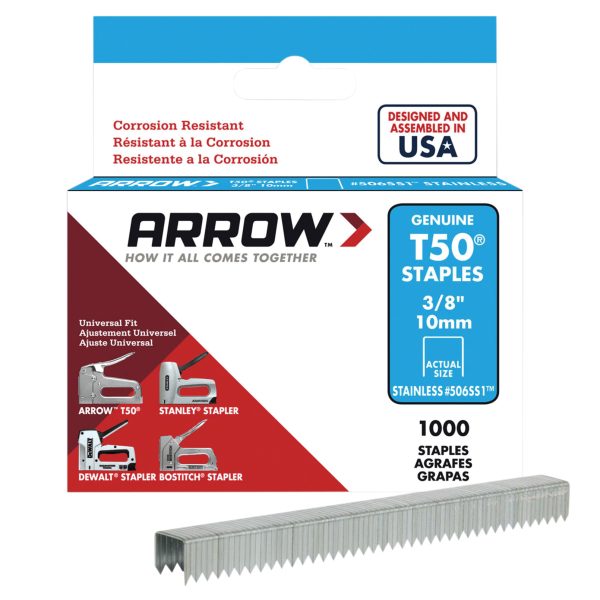 ARROW T50 Staples Stainless Steel 506SS 10mm (3/8in) (Box 1000)