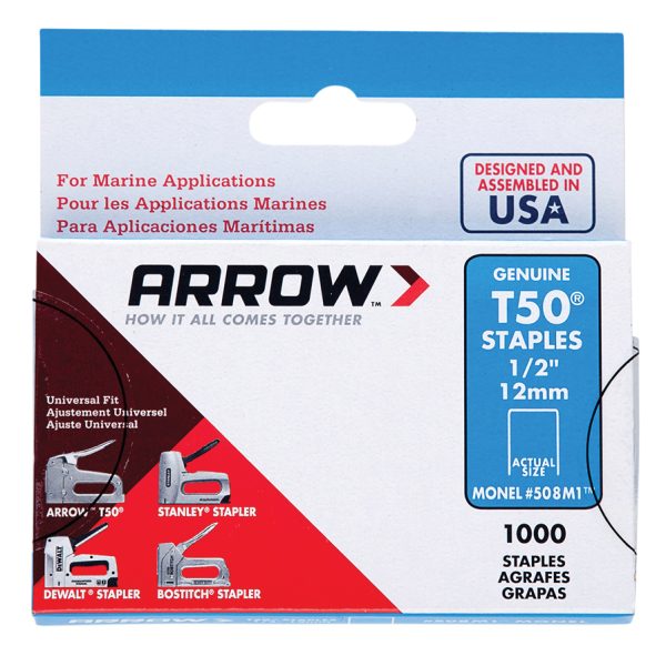 ARROW T50M 505m Monel Staples 8mm ( 5/16in) (Box 1000)