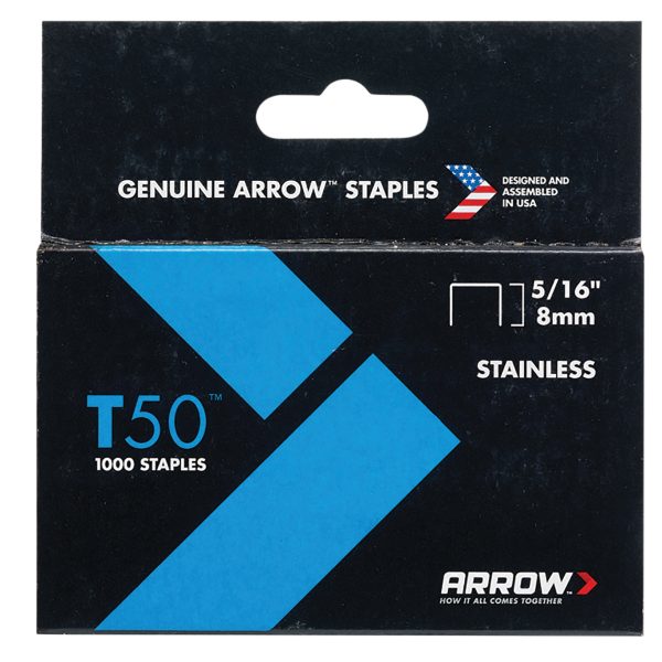 ARROW T50 Staples Stainless Steel 505SS 8mm (5/16in) (Box 1000)