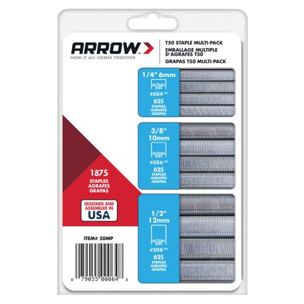ARROW T50 Staples Multi Pack 6mm  10mm & 12mm (Box 1875, 3 x 625)