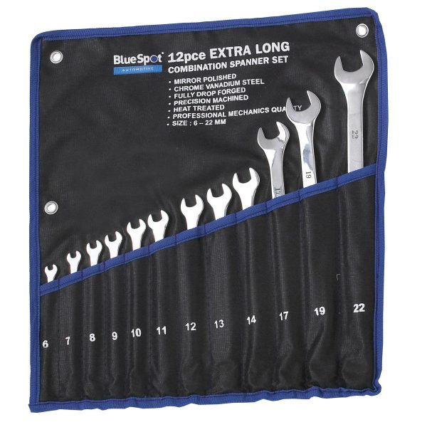BLUESPOT TOOLS Extra Long Combination Spanner Set, 12 Piece