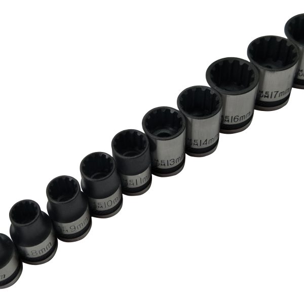 BLUESPOT TOOLS 3/8in Drive Spline Socket Set Metric, 10 Piece
