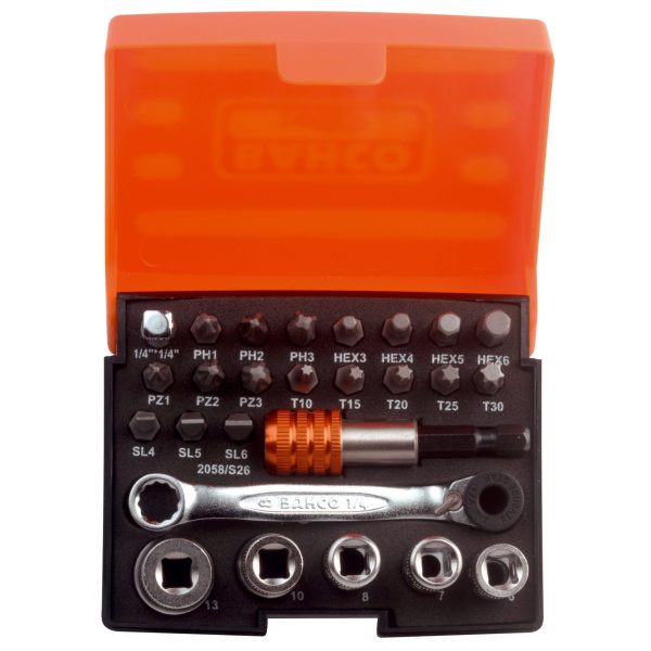 BAHCO 2058/S26 Ratchet Socket Set of 26 Metric 1/4in Drive