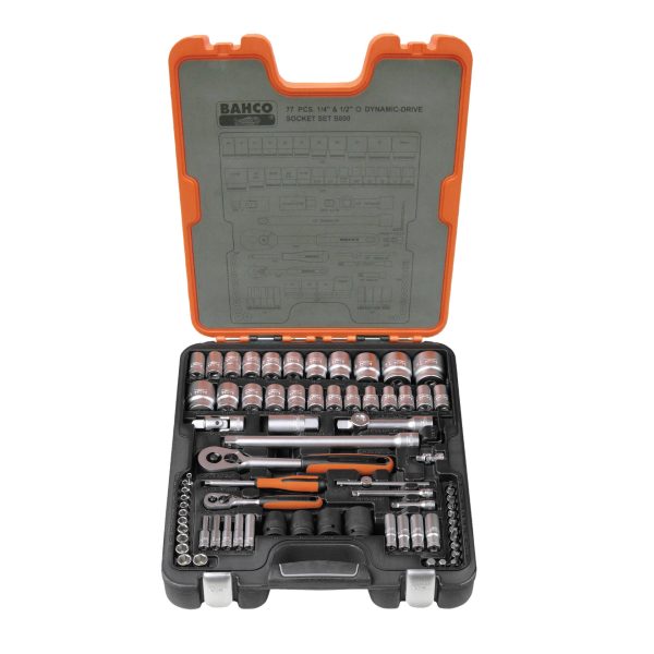 BAHCO S800 Socket Set of 77 Metric & AF 1/4 & 1/2in Drive