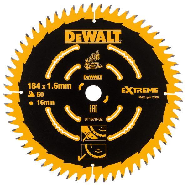 DEWALT DT1670-QZ Cordless Mitre Saw Blade For DCS365 184 x 16mm x 60T