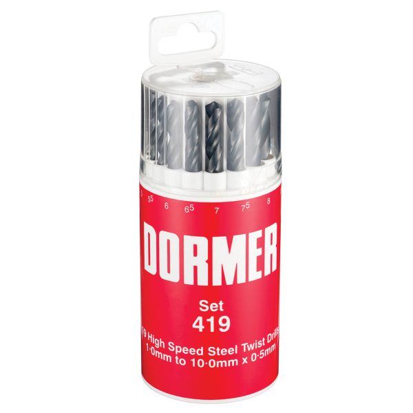 DORMER A191 No.419 Metric HSS Drill Set of 19 1.0-10.0 x 0.5mm