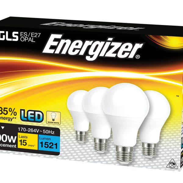 ENERGIZER® LED ES (E27) Opal GLS Non-Dimmable Bulb, Warm White 1521 lm 13.2W (Pack 4)
