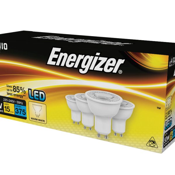 ENERGIZER® LED GU10 50° Non-Dimmable Bulb, Warm White 345 lm 4.2W (Pack 4)