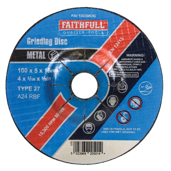FAITHFULL Depressed Centre Metal Grinding Disc 100 x 5 x 16mm
