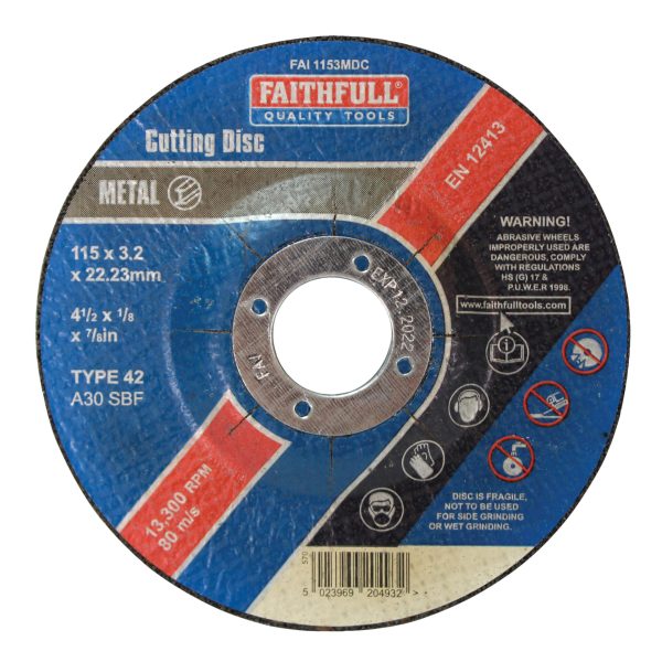 FAITHFULL Depressed Centre Metal Cutting Disc 115 x 3.2 x 22.23mm