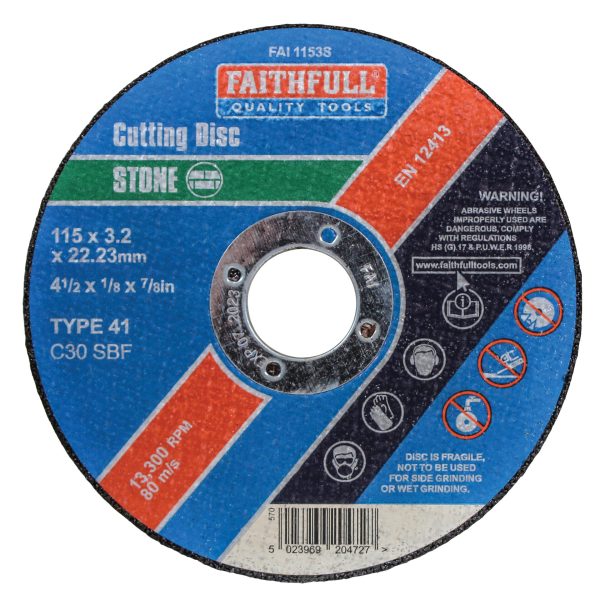 FAITHFULL Stone Cut Off Disc 115 x 3.2 x 22.23mm