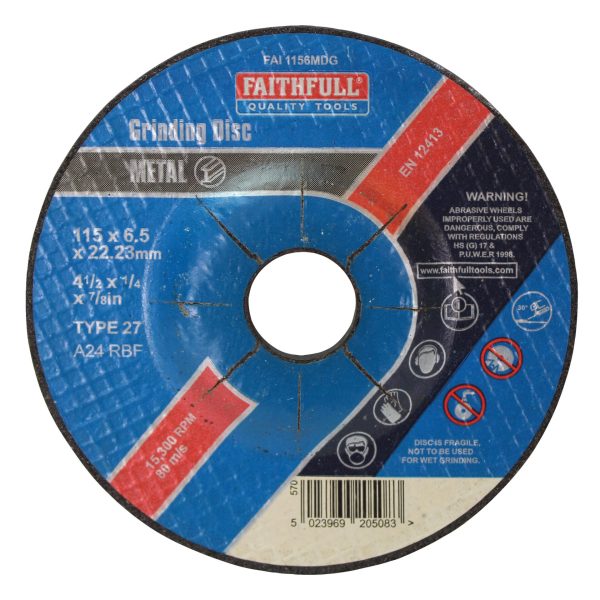 FAITHFULL Depressed Centre Metal Grinding Disc 115 x 6.5 x 22.23mm