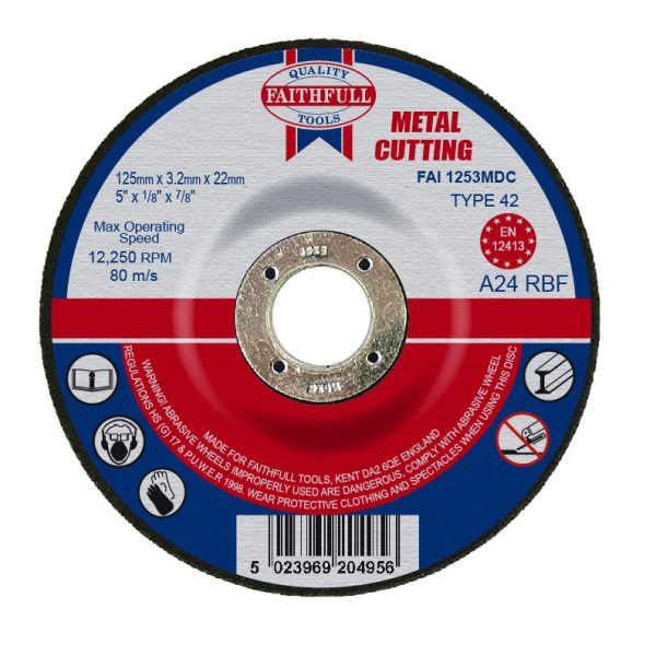 FAITHFULL Depressed Centre Metal Cutting Disc 125 x 3.2 x 22.23mm