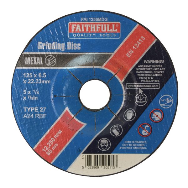 FAITHFULL Depressed Centre Metal Grinding Disc 125 x 6.5 x 22.23mm