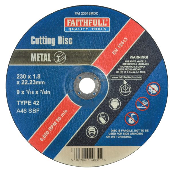 FAITHFULL Depressed Centre Stainless Steel Cutting Disc 230 x 1.8 x 22.23mm