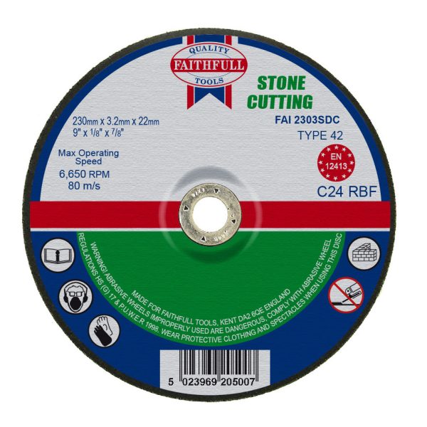 FAITHFULL Depressed Centre Stone Cutting Disc 230 x 3.2 x 22.23mm