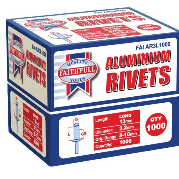 FAITHFULL Aluminium Rivets 3.2 x 13mm Long Bulk Pack of 1000