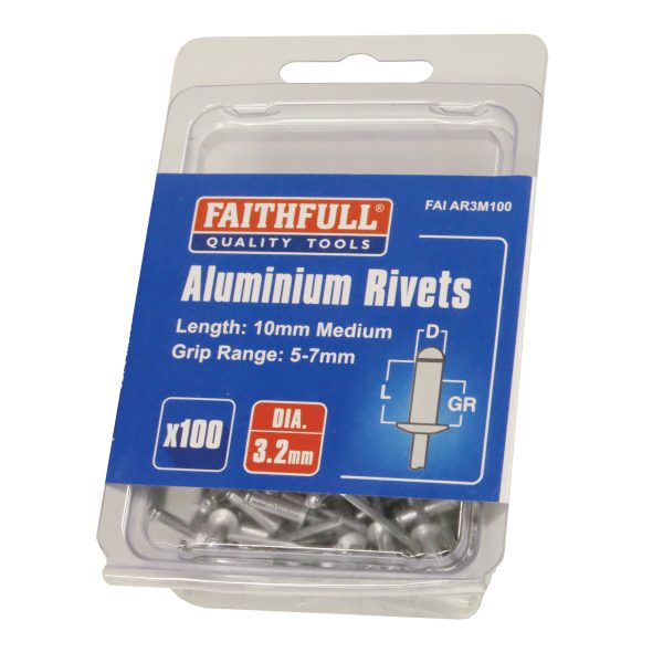 FAITHFULL Aluminium Rivets 3.2 x 10mm Medium Pre-Pack of 100