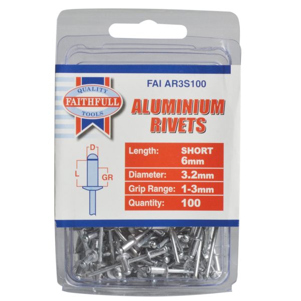 FAITHFULL Aluminium Rivets 3.2 x 6mm Short Pre-Pack of 100
