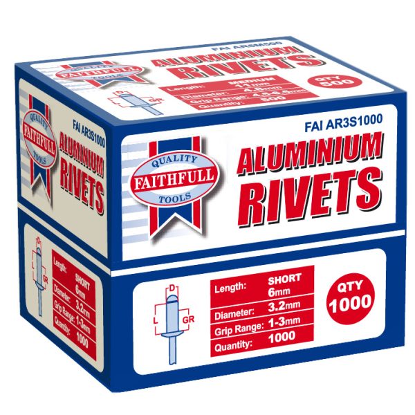FAITHFULL Aluminium Rivets 3.2 x 6mm Short Bulk Pack of 1000