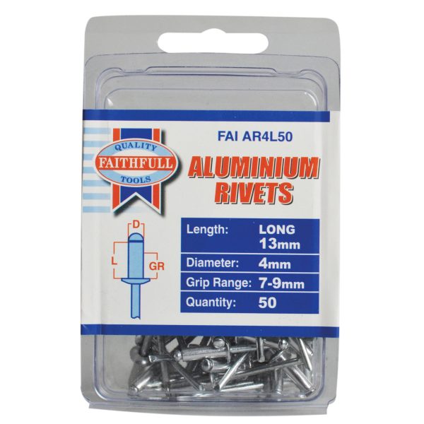 FAITHFULL Aluminium Rivets 4 x 13mm Long Pre-Pack of 50