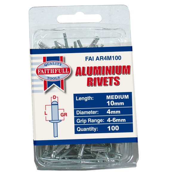 FAITHFULL Aluminium Rivets 4 x 10mm Medium Pre-Pack of 100