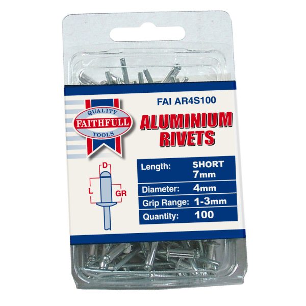 FAITHFULL Aluminium Rivets 4 x 7mm Short Pre-Pack of 100