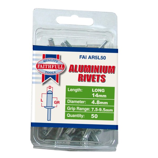 FAITHFULL Aluminium Rivets 4.8 x 14mm Long Pre-Pack of 50
