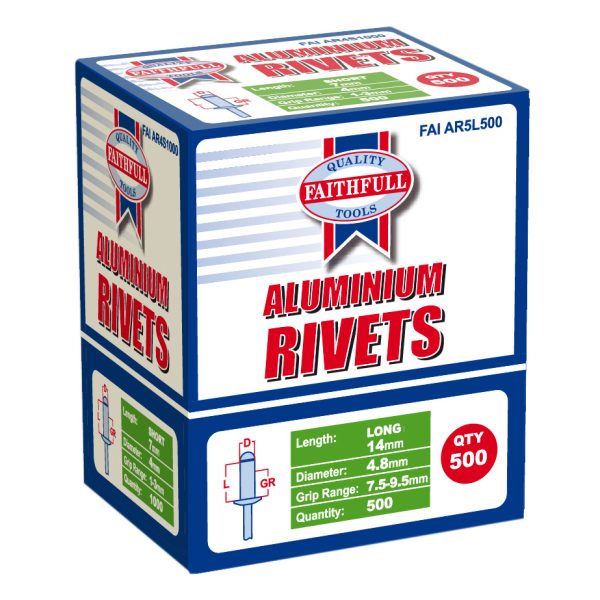 FAITHFULL Aluminium Rivets 4.8 x 14mm Long Bulk Pack of 500