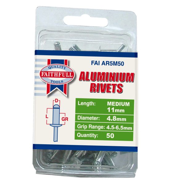 FAITHFULL Aluminium Rivets 4.8 x 11mm Medium Pre-Pack of 50