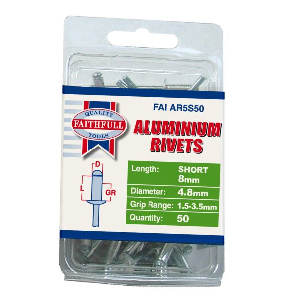 FAITHFULL Aluminium Rivets 4.8 x 8mm Short Pre-Pack of 50