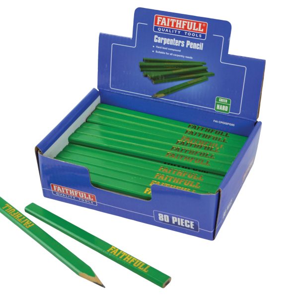 FAITHFULL Carpenter's Pencils - Green / Hard (Display 80)