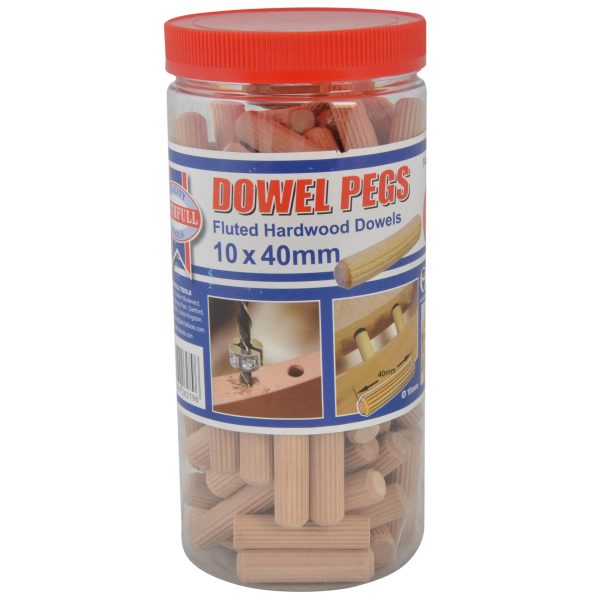 FAITHFULL Wood Dowels Fluted 40 x 10mm (Tub 100)