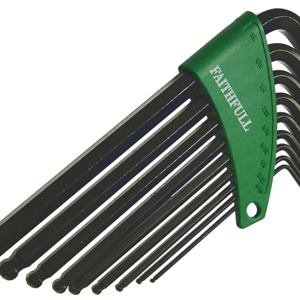 FAITHFULL Ball End Long Arm Hexagon Key Set, 9 Piece (5/64-3/8in)
