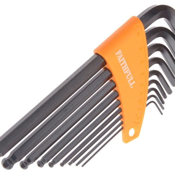 FAITHFULL Ball End Long Arm Hexagon Key Set, 9 Piece (1.5-10mm)