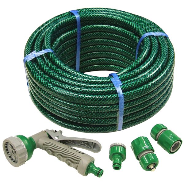 FAITHFULL PVC Reinforced Hose 15m Fittings & Spray Gun
