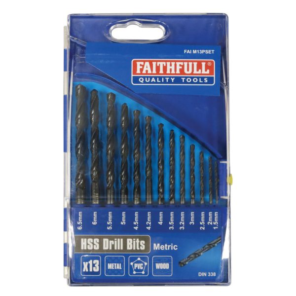 FAITHFULL HSS Jobber Drill Bit Set, 13 Piece (1.5-6.5mm)