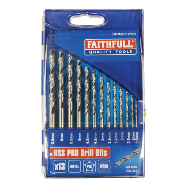 FAITHFULL Professional HSS Jobber Drill Bit Set, 13 Piece (1.5 - 6.5mm)