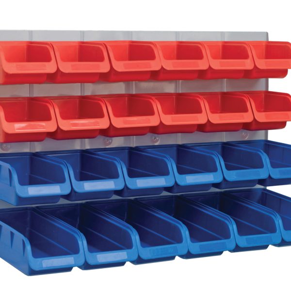 FAITHFULL 24 Plastic Storage Bins with Metal Wall Panel