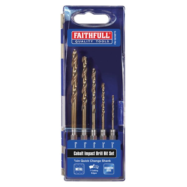 FAITHFULL HSSE M35 Cobalt Quick-Change Impact Drill Bit Set, 5 Piece