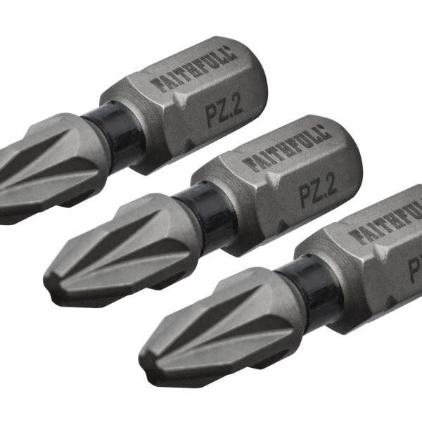 FAITHFULL Pozi Impact Screwdriver Bits PZ2 x 25mm (Pack 3)