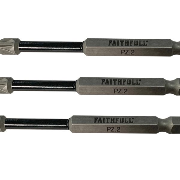 FAITHFULL Pozidriv Impact Screwdriver Bits PZ2 x 75mm (Pack 3)