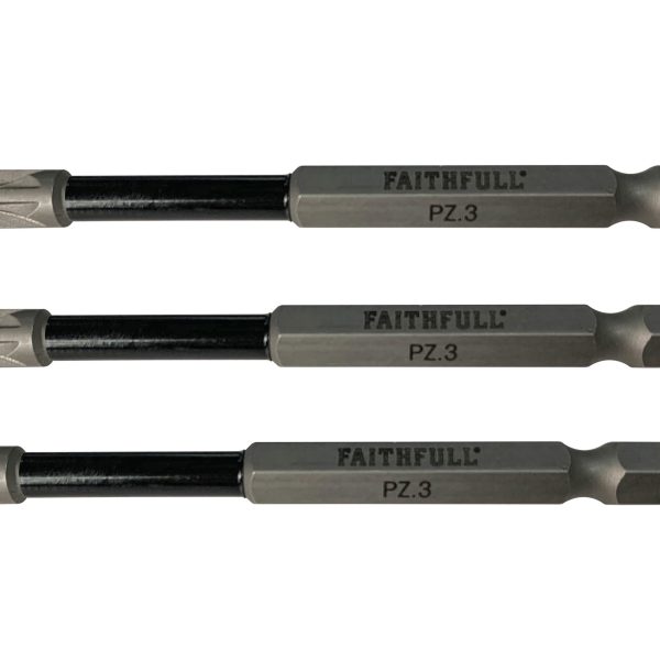 FAITHFULL Pozidriv Impact Screwdriver Bits PZ3 x 75mm (Pack 3)