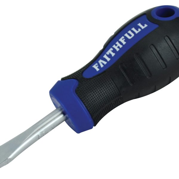 FAITHFULL Soft Grip Stubby Screwdriver Flared Slotted Tip 6.5 x 38mm