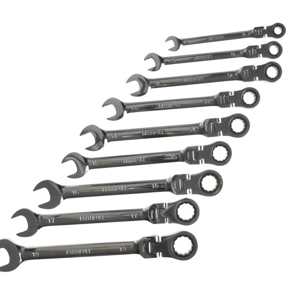 FAITHFULL Ratchet Combination Spanner Flex Head Set, 9 Piece