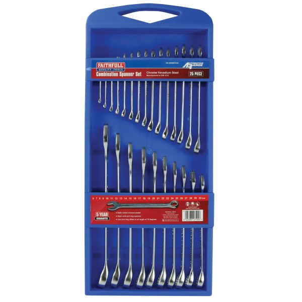 FAITHFULL Chrome Vanadium Comb Spanner Set, 25 Piece